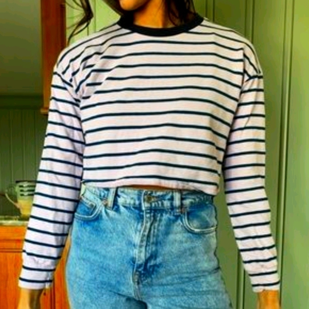 Code Mode Purple Stripe Cropped Long Sleeve Top NWT Size XL